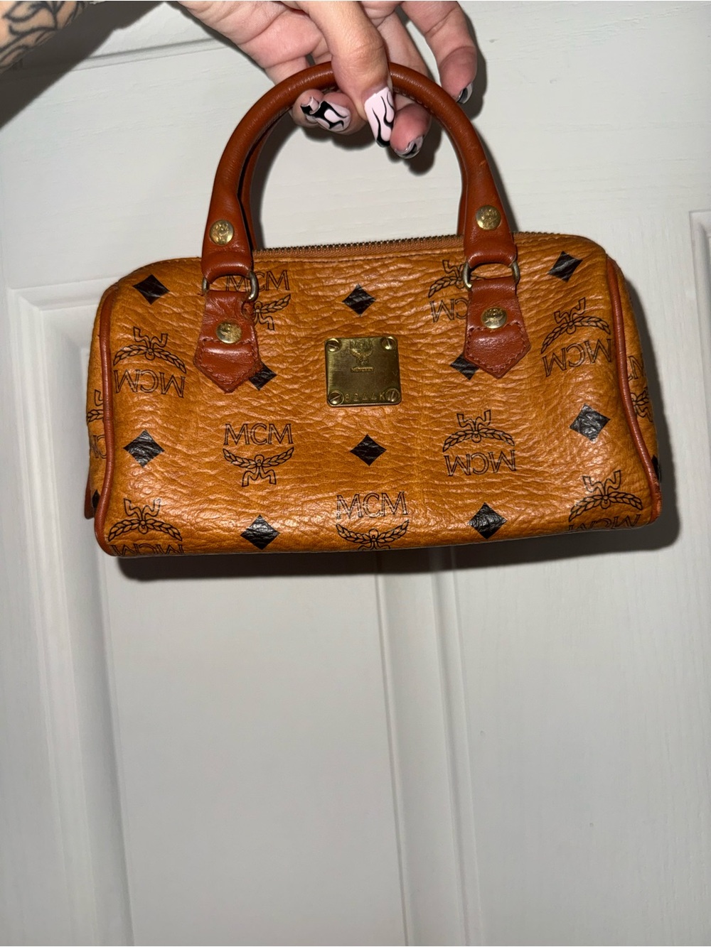 MCM Cognac Logo Top-Handle Mini Satchel